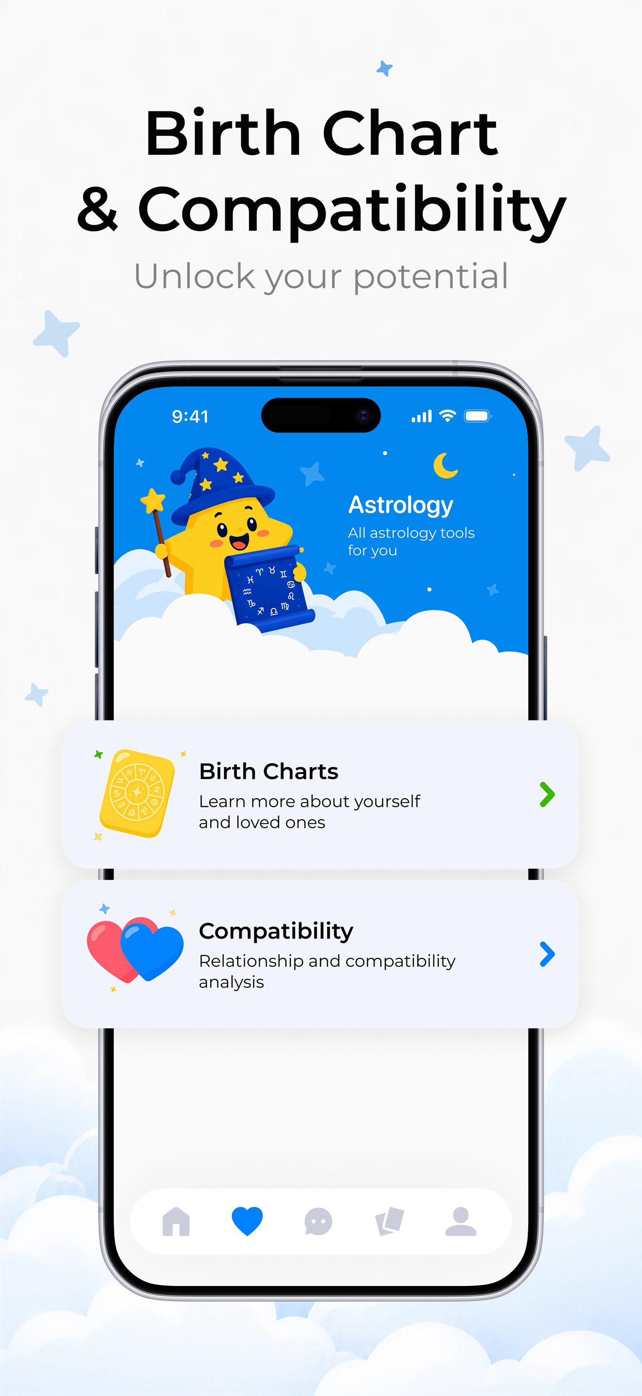 Birth chart and compatibility screen